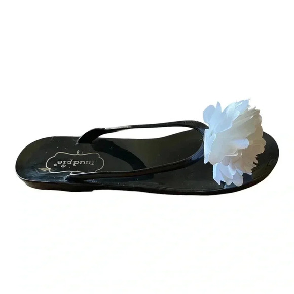 MUDPIE Black w/White Flower Jelly Flip Flops Sandals size EUR 37 / US 6.5 - Picture 3 of 5